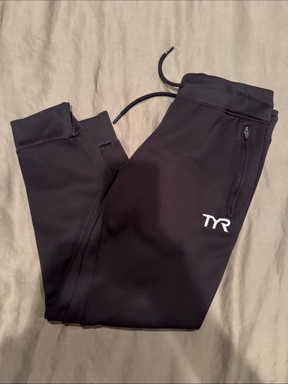 TYR Black Men's Athletic Jogger Pants with White Logo